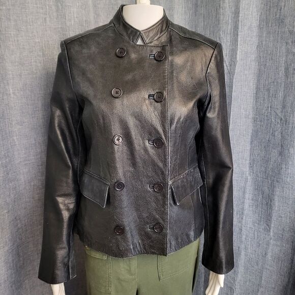 INC Intl Moto Jacket Leather Double Breasted Black Distressed VTG Women's S - Picture 2 of 16